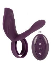Фиолетовая насадка на член с клиторальным отростком и пультом ДУ RC Couple’s Vibrator 2 - Orion - в Ижевске купить с доставкой