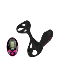 Чёрная насадка на фаллос Gladiator + LRS  с трехкнопочным пультом управления - Adrien Lastic - в Ижевске купить с доставкой