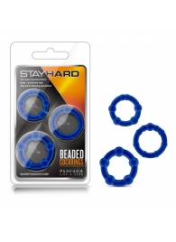 Набор из 3 синих эрекционных колец Stay Hard Beaded Cockrings - Blush Novelties - в Ижевске купить с доставкой