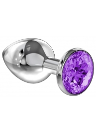Малая серебристая анальная пробка Diamond Purple Sparkle Small с фиолетовым кристаллом - 7 см. - Lola Games - купить с доставкой в Ижевске