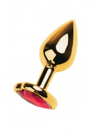 Золотистая анальная пробка с кристаллом-сердцем - 7,5 см. - ToyFa - купить с доставкой в Ижевске