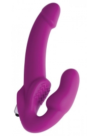 Ярко-розовый безремневой вибрострапон Evoke Vibrating Strapless Silicone Strap-on Dildo - XR Brands - купить с доставкой в Ижевске