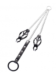 Черно-серебристые зажимы для сосков с кольцом для пениса TOYFA Metal - ToyFa - купить с доставкой в Ижевске