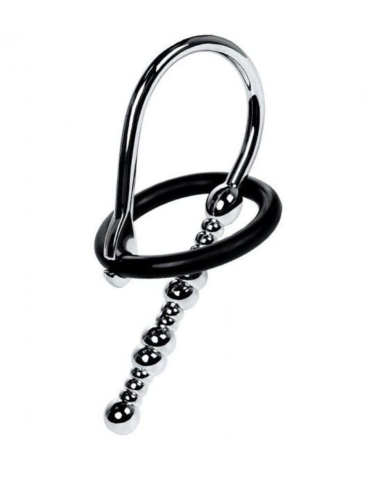 Серебристый уретральный плаг-бусины TOYFA Metal с мягким фиксириющим кольцом - ToyFa - купить с доставкой в Ижевске