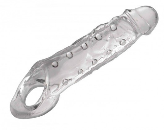 Прозразная закрытая насадка на пенис с поддержкой мошонки Clearly Ample Penis Enhancer - 22 см. - XR Brands - в Ижевске купить с доставкой