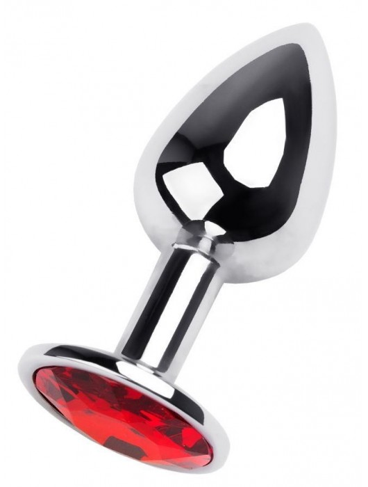 Маленькая коническая серебристая анальная пробка с красным кристаллом - 7 см. - ToyFa - купить с доставкой в Ижевске