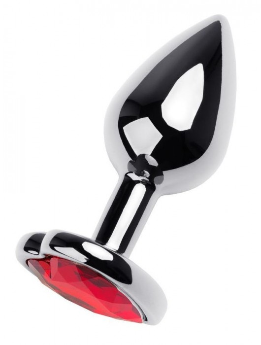 Серебристая коническая анальная пробка с красным кристаллом-сердечком - 7 см. - ToyFa - купить с доставкой в Ижевске