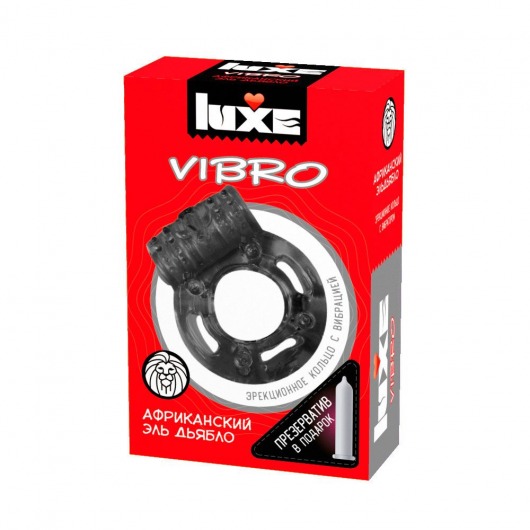 Чёрное эрекционное виброкольцо Luxe VIBRO  Африканский Эль Дьябло  + презерватив - Luxe - в Ижевске купить с доставкой