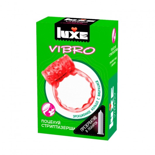 Розовое эрекционное виброкольцо Luxe VIBRO  Поцелуй стриптизёрши  + презерватив - Luxe - в Ижевске купить с доставкой