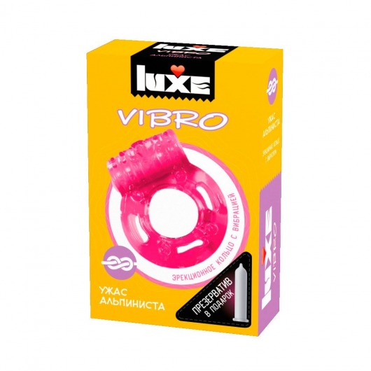 Розовое эрекционное виброкольцо Luxe VIBRO  Ужас Альпиниста  + презерватив - Luxe - в Ижевске купить с доставкой