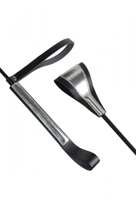 Чёрно-серебристый стек с хлопушкой из кожи - 62 см. - Sitabella - купить с доставкой в Ижевске