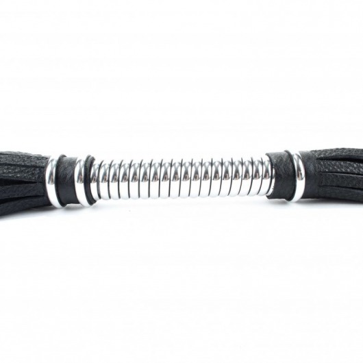 Черная длинная плеть с серебристой ручкой - 56 см. - БДСМ Арсенал - купить с доставкой в Ижевске