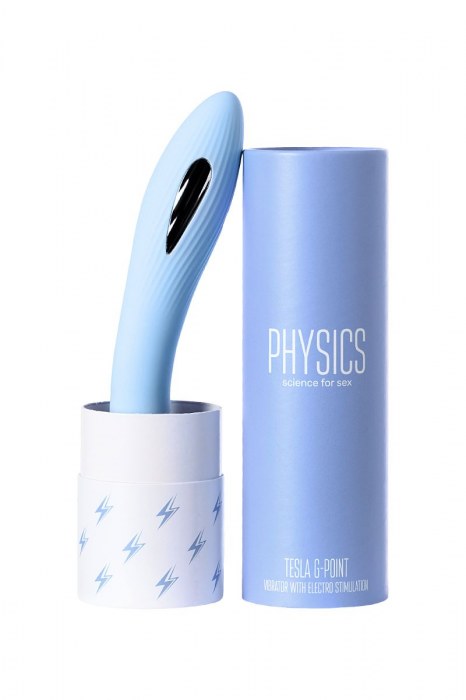 Голубой силиконовый вибратор с электростимуляцией TESLA G-POINT - 21 см. - ToyFa - купить с доставкой в Ижевске