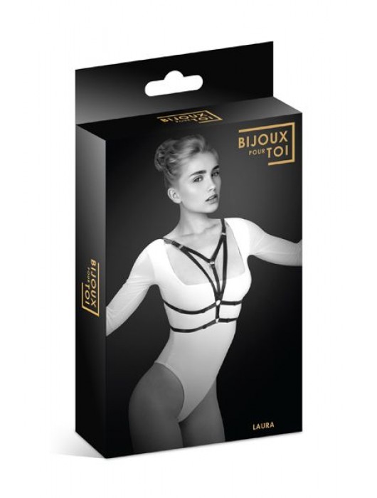 Черная упряжь на грудь Laura - Bijoux Pour Toi - купить с доставкой в Ижевске