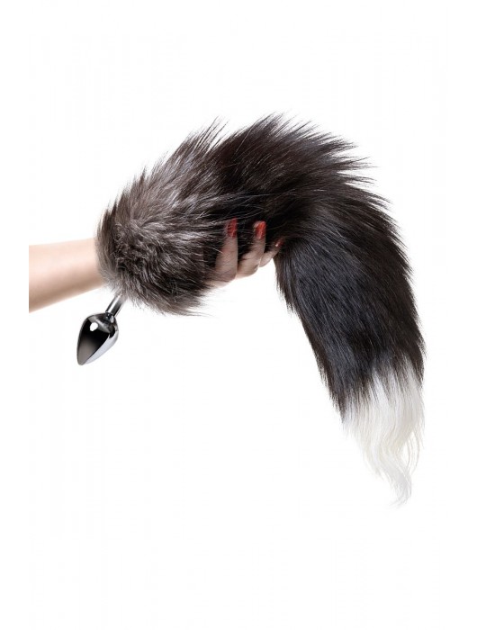 Серебристая металлическая анальная втулка с хвостом чернобурой лисы - размер S - ToyFa - купить с доставкой в Ижевске