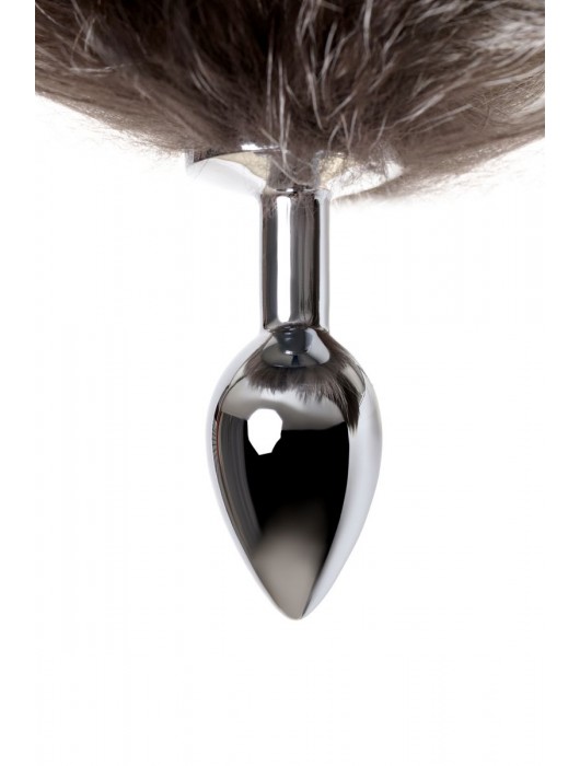 Серебристая металлическая анальная втулка с хвостом чернобурой лисы - размер S - ToyFa - купить с доставкой в Ижевске