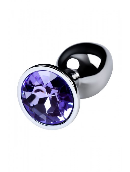 Серебристая конусовидная анальная пробка с фиолетовым кристаллом - 7 см. - ToyFa - купить с доставкой в Ижевске