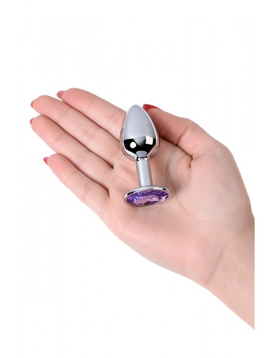 Серебристая конусовидная анальная пробка с фиолетовым кристаллом - 7 см. - ToyFa - купить с доставкой в Ижевске