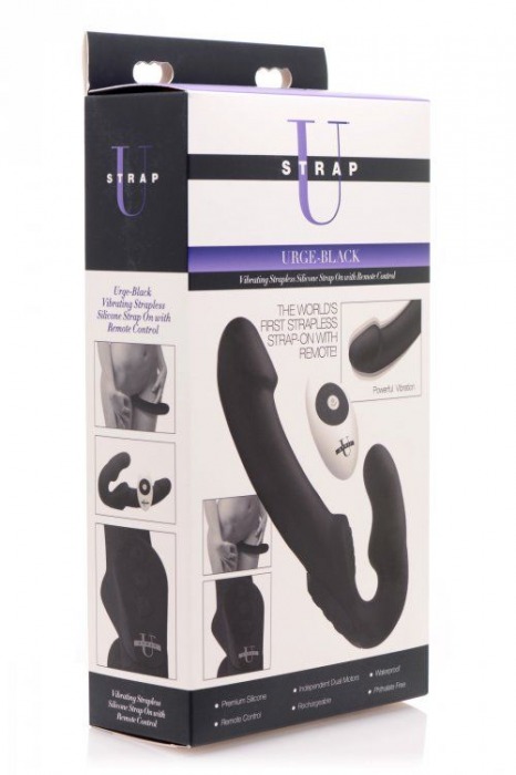 Черный безремневой страпон Urge Silicone Strap On с пультом ДУ - 24 см. - XR Brands - купить с доставкой в Ижевске