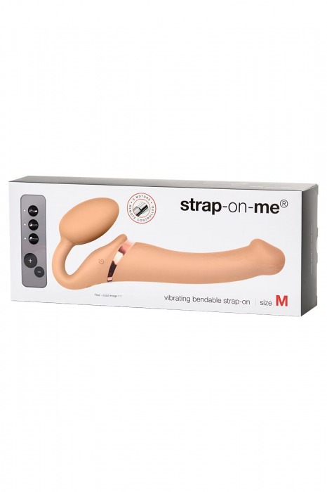 Телесный безремневой вибрострапон Silicone Bendable Strap-On M - Strap-on-me - купить с доставкой в Ижевске