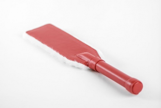 Красно-белая двустороння шлепалка из натуральной кожи и меха - 35 см. - БДСМ Арсенал - купить с доставкой в Ижевске