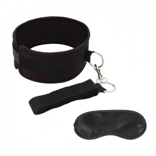 Черный ошейник с длинным поводком Collar and Leash Set - Lux Fetish - купить с доставкой в Ижевске