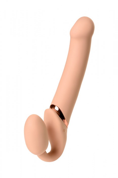 Телесный безремневой вибрострапон Vibrating Bendable Strap-On L - Strap-on-me - купить с доставкой в Ижевске