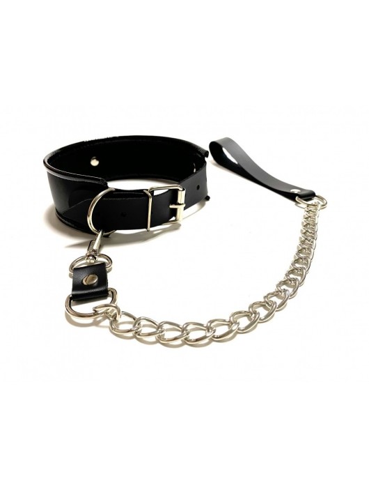 Черный ошейник с поводком из эко-кожи - БДСМ Арсенал - купить с доставкой в Ижевске