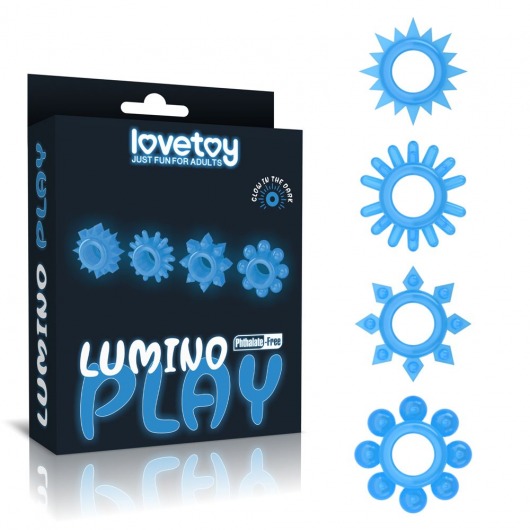 Набор из 4 голубых, светящихся в темноте эрекционных колец Lumino Play - Lovetoy - в Ижевске купить с доставкой