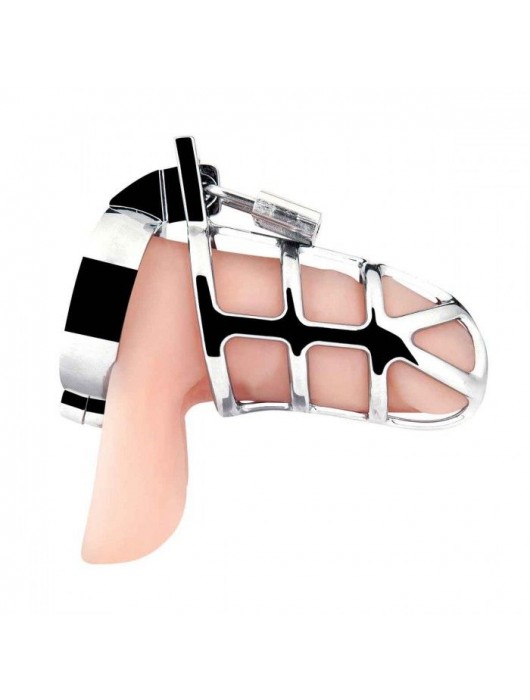 Серебристая металлическая клетка для члена с замком Enslave Cock Cage - BlueLine - купить с доставкой в Ижевске