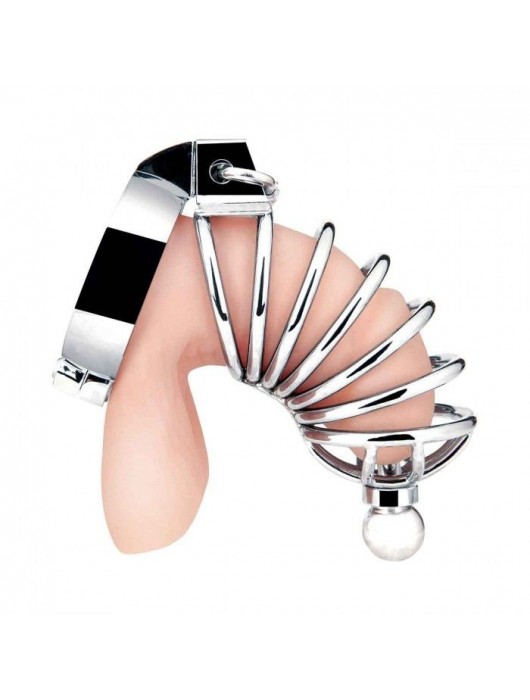 Серебристая клетка для члена Urethral Play Cage - BlueLine - купить с доставкой в Ижевске