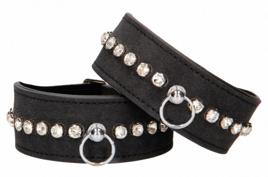 Черные наручники Diamond Studded Wrist Cuffs - Shots Media BV - купить с доставкой в Ижевске