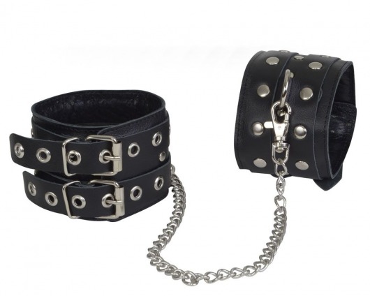 Чёрные кожаные оковы, соединенные цепочкой - Sitabella - купить с доставкой в Ижевске