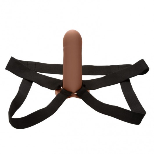 Коричневый фаллопротез из силикона Extension with Harness - 15,75 см. - California Exotic Novelties - купить с доставкой в Ижевске