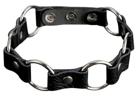 Кожаный черный ошейник с кольцами - Sitabella - купить с доставкой в Ижевске