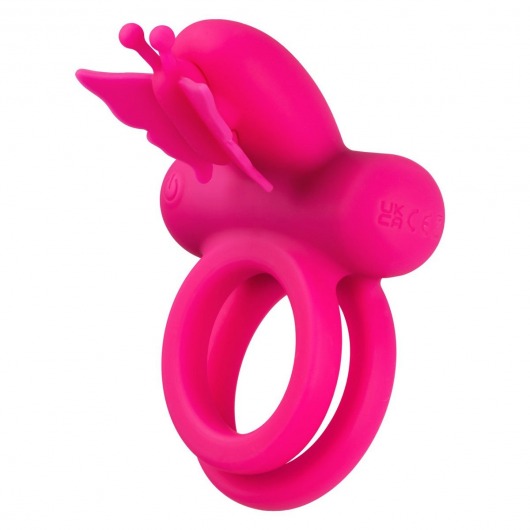 Розовое эрекционное виброкольцо Silicone Rechargeable Dual Butterfly Ring - California Exotic Novelties - в Ижевске купить с доставкой