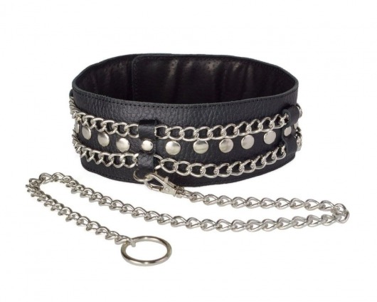 Чёрный ошейник с цепочками и поводком - Sitabella - купить с доставкой в Ижевске