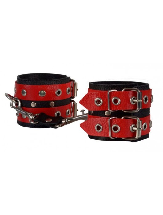 Красно-чёрные наручники из кожи - Sitabella - купить с доставкой в Ижевске