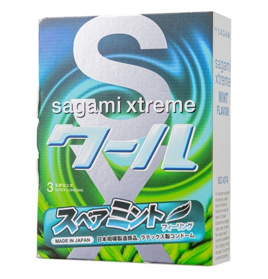 Презервативы Sagami Xtreme Mint с ароматом мяты - 3 шт. - Sagami - купить с доставкой в Ижевске