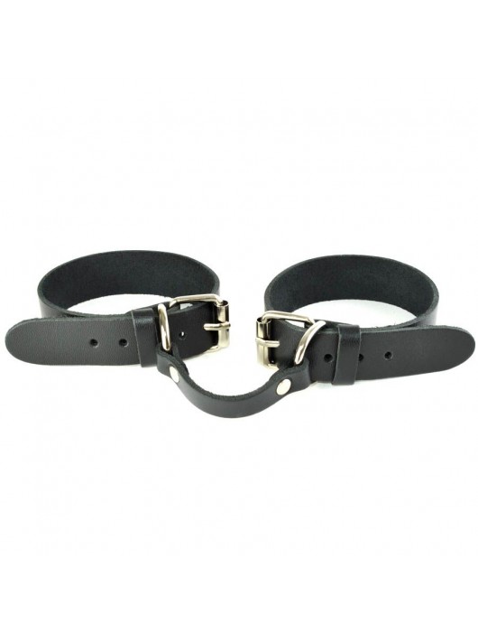 Черные кожаные наручники со съемной красной опушкой - Sitabella - купить с доставкой в Ижевске