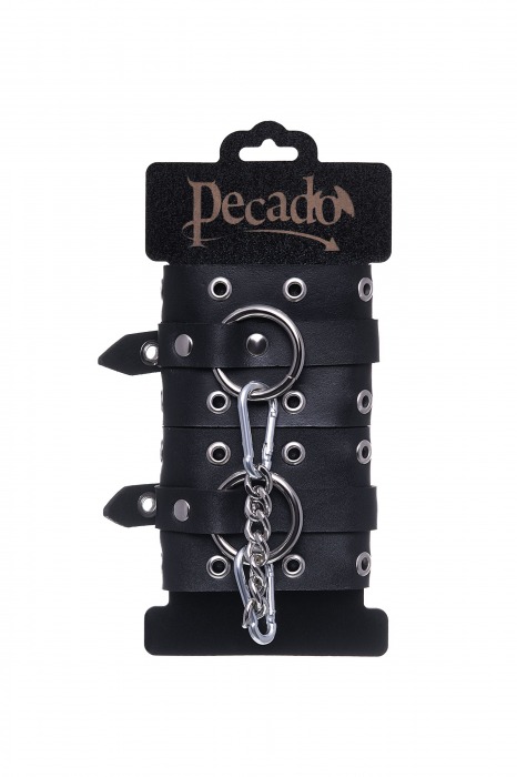 Черные кожаные однослойные наручники с люверсами - Pecado - купить с доставкой в Ижевске
