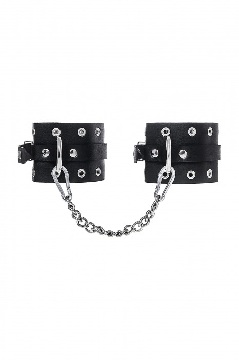 Черные кожаные однослойные оковы с люверсами - Pecado - купить с доставкой в Ижевске