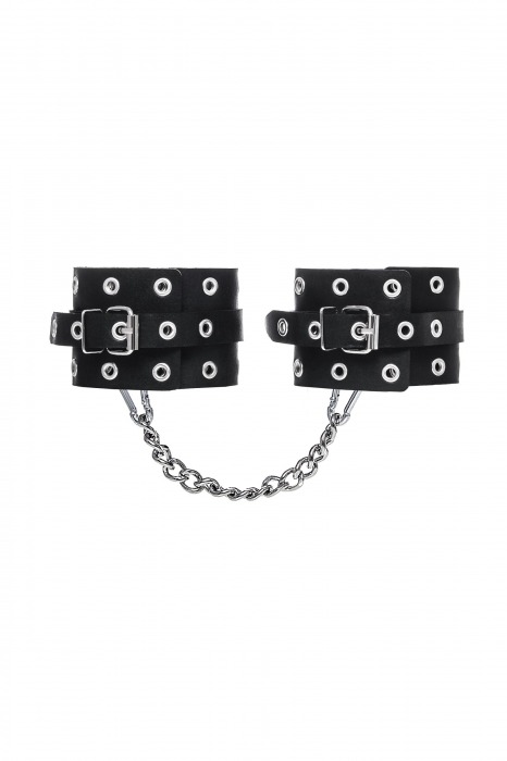 Черные кожаные однослойные оковы с люверсами - Pecado - купить с доставкой в Ижевске