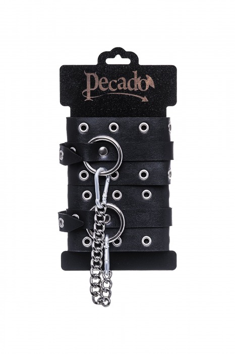 Черные кожаные однослойные оковы с люверсами - Pecado - купить с доставкой в Ижевске