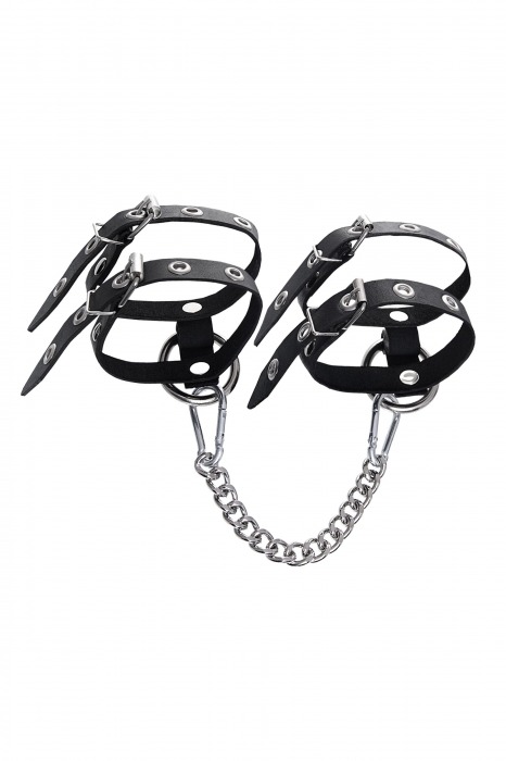Черные однослойные кожаные оковы из двух ремешков - Pecado - купить с доставкой в Ижевске