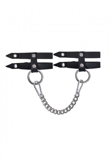 Черные однослойные кожаные оковы из двух ремешков - Pecado - купить с доставкой в Ижевске