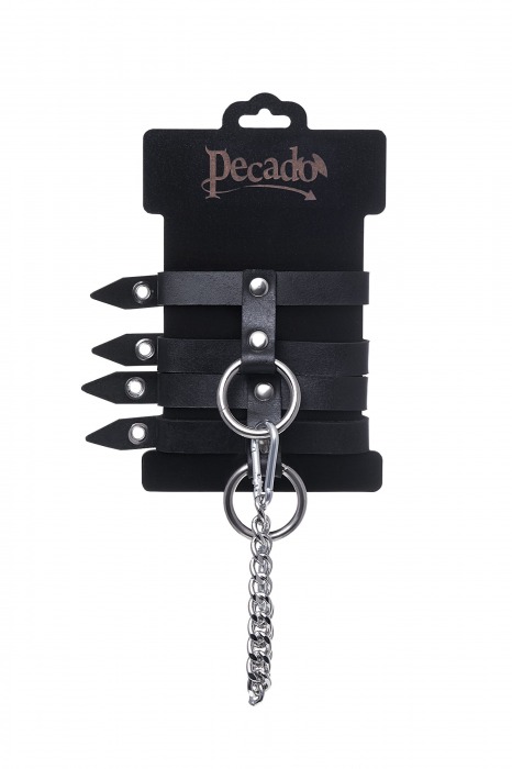 Черные однослойные кожаные оковы из двух ремешков - Pecado - купить с доставкой в Ижевске