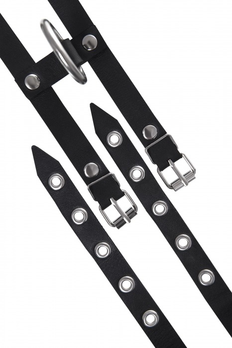 Черные однослойные кожаные оковы из двух ремешков - Pecado - купить с доставкой в Ижевске