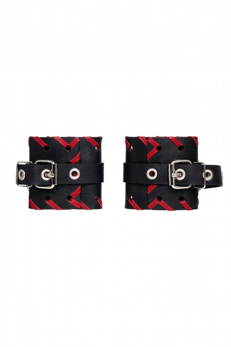 Черно-красные наручники из натуральной кожи - Pecado - купить с доставкой в Ижевске
