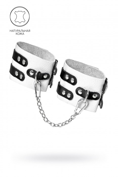 Бело-черные оковы с двумя ремешками и люверсами - Pecado - купить с доставкой в Ижевске